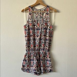 Joie Silk Sleeveless Scoop Neck Racerback Romper Floral Bird‎ Print size XS